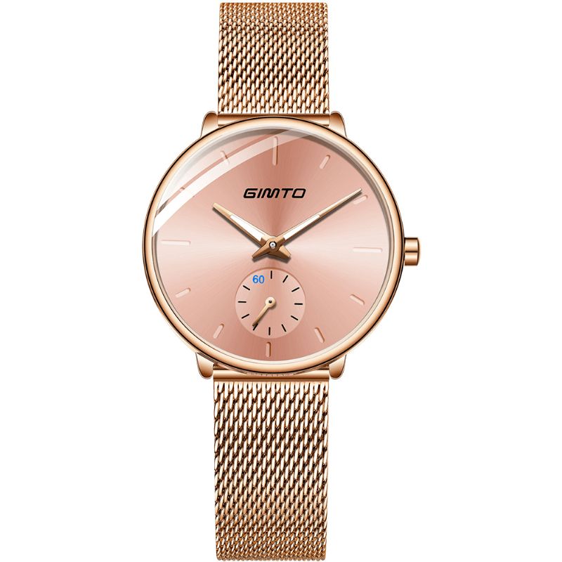 Gimto Gm270 Yksinkertainen Kaksinastainen Design Kellotaulu Rose Gold Mesh Teräshihna Muoti Naisten Kvartsikello