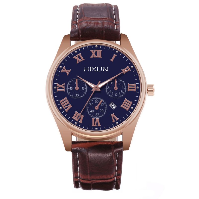 Hikun Business Casual Big Simple Dial Pu-Nahkahihna Miesten Kvartsikello