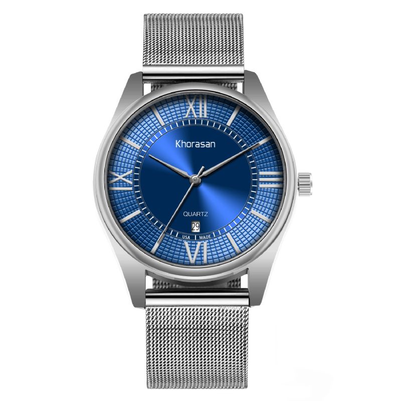 Khorasan Alloy Miesten Business Watch Koristeltu Osoitinkalenteri Kvartsikello