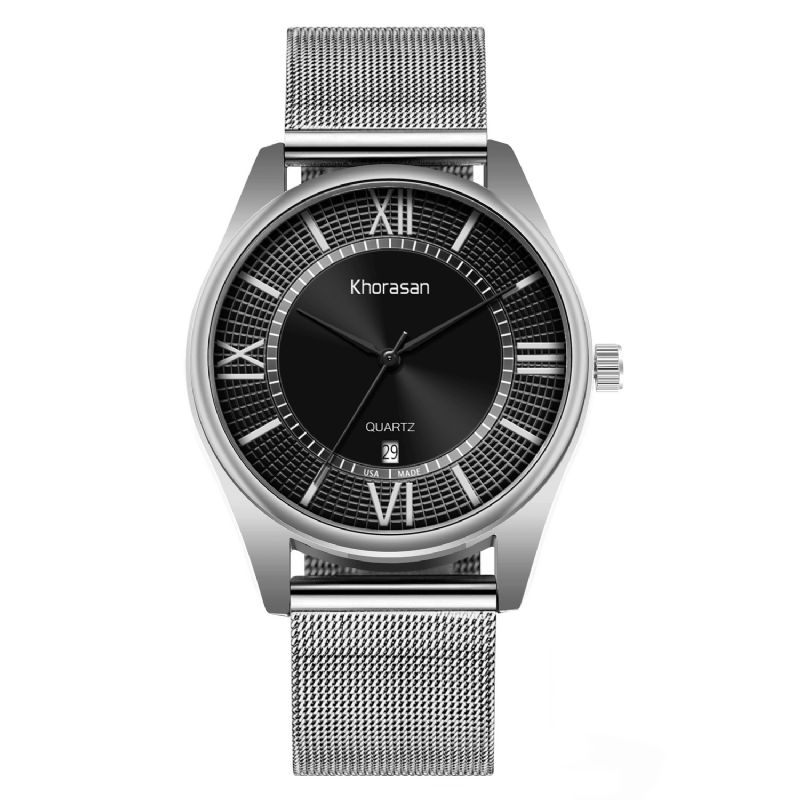 Khorasan Alloy Miesten Business Watch Koristeltu Osoitinkalenteri Kvartsikello