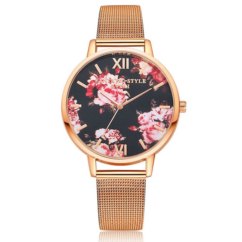 Lvpai Mesh Steel Band Casual Style Naisten Rannekello Flower Elegant Design Quartz Watch