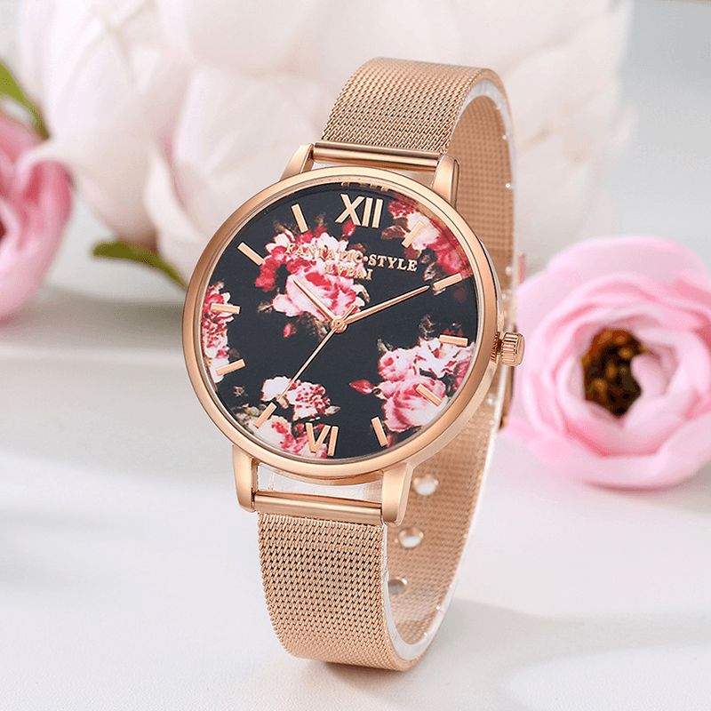 Lvpai Mesh Steel Band Casual Style Naisten Rannekello Flower Elegant Design Quartz Watch