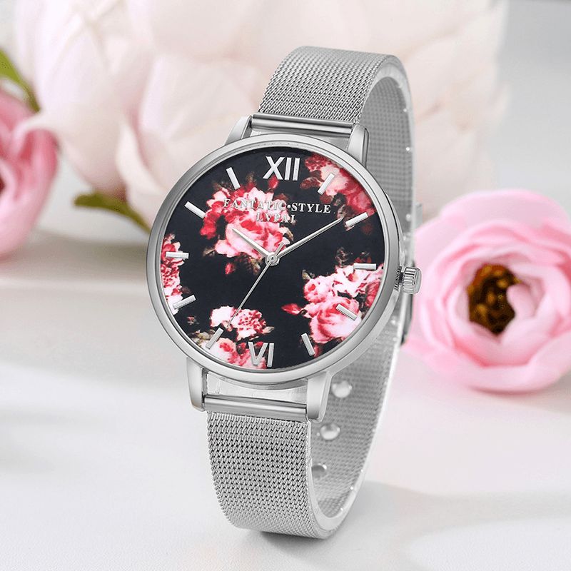 Lvpai Mesh Steel Band Casual Style Naisten Rannekello Flower Elegant Design Quartz Watch