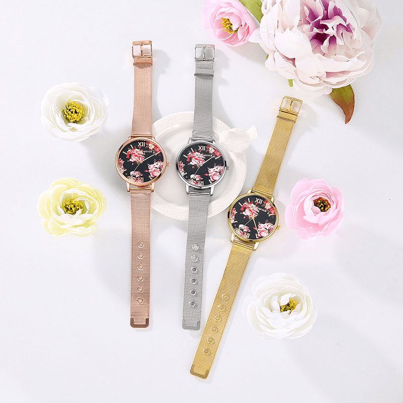 Lvpai Mesh Steel Band Casual Style Naisten Rannekello Flower Elegant Design Quartz Watch