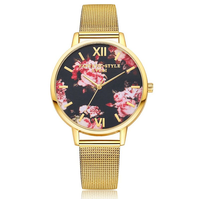 Lvpai Mesh Steel Band Casual Style Naisten Rannekello Flower Elegant Design Quartz Watch