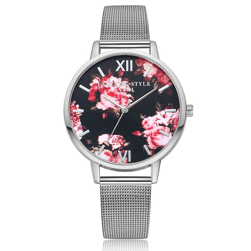 Lvpai Mesh Steel Band Casual Style Naisten Rannekello Flower Elegant Design Quartz Watch