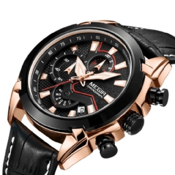 Megir 2065 Urheilukellot Creative Chronograph Quartz Leather Range Miesten Kello