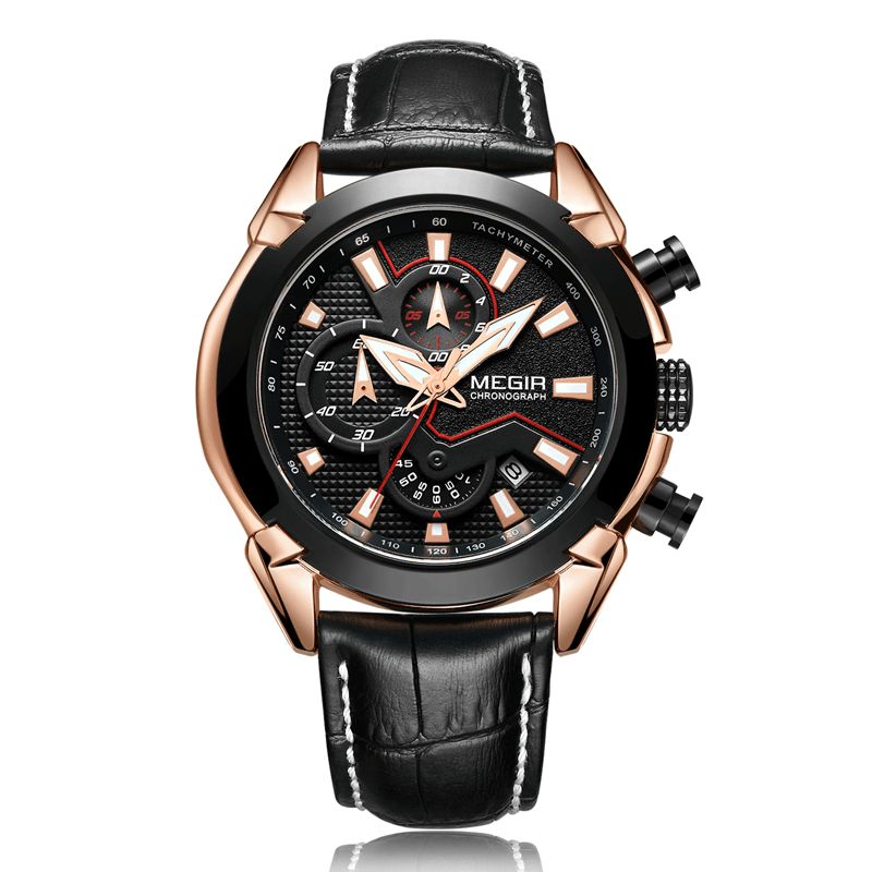 Megir 2065 Urheilukellot Creative Chronograph Quartz Leather Range Miesten Kello