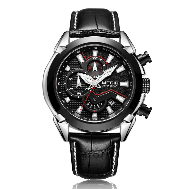 Megir 2065 Urheilukellot Creative Chronograph Quartz Leather Range Miesten Kello