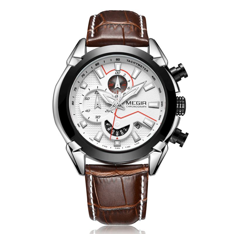 Megir 2065 Urheilukellot Creative Chronograph Quartz Leather Range Miesten Kello