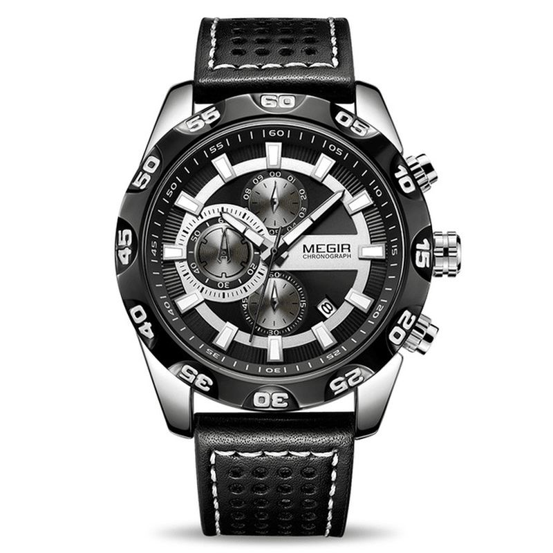 Megir 2096 Luxury Sports Style Chronograph Vedenpitävä Monitoimi Kvartsikello Miesten Rannekello