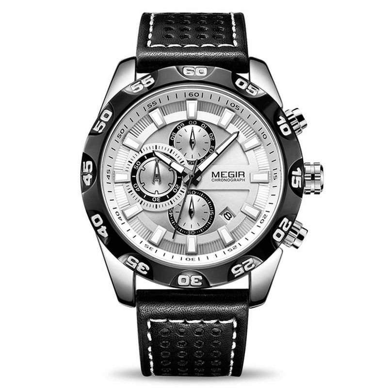 Megir 2096 Luxury Sports Style Chronograph Vedenpitävä Monitoimi Kvartsikello Miesten Rannekello