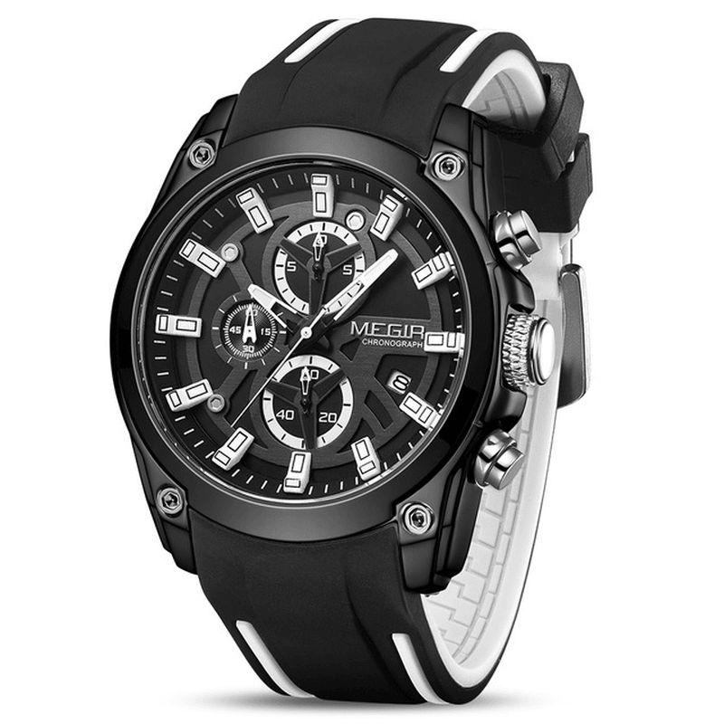 Megir 2144 Casual Sport Miesten Kello Chronograph Luminous Function Kalenteri Silikonihihna 3Atm Vedenpitävä Kvartsikello