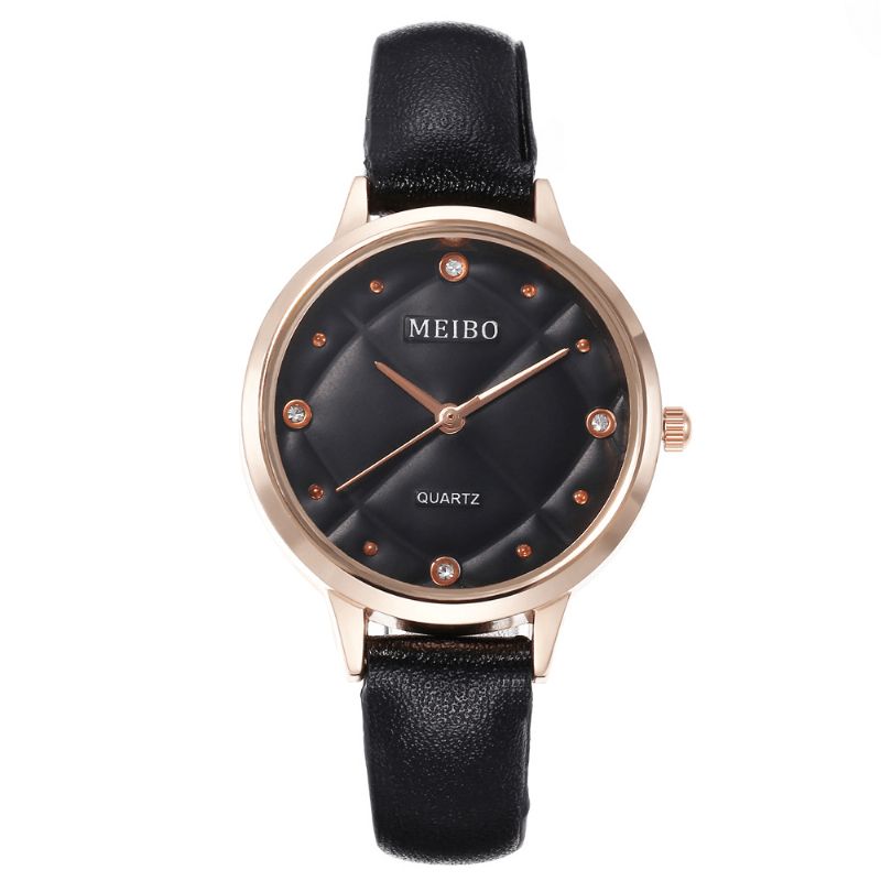 Meibo Casual Style Naisten Rannekellot Nahkanauha Crystal Quartz Kellot