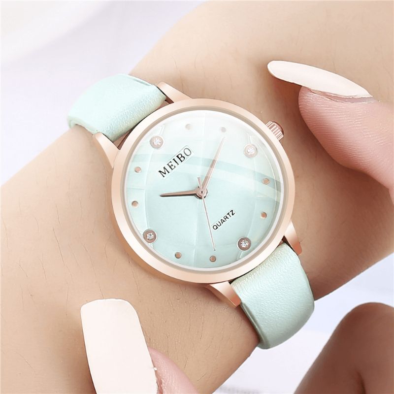 Meibo Casual Style Naisten Rannekellot Nahkanauha Crystal Quartz Kellot