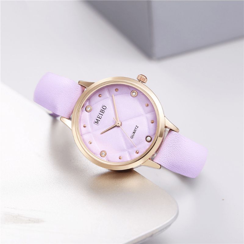 Meibo Casual Style Naisten Rannekellot Nahkanauha Crystal Quartz Kellot