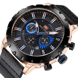 Mini Focus Mf0079G Monitoimi Miesten Rannekello Chronograph Nahkaranneke Kvartsikello