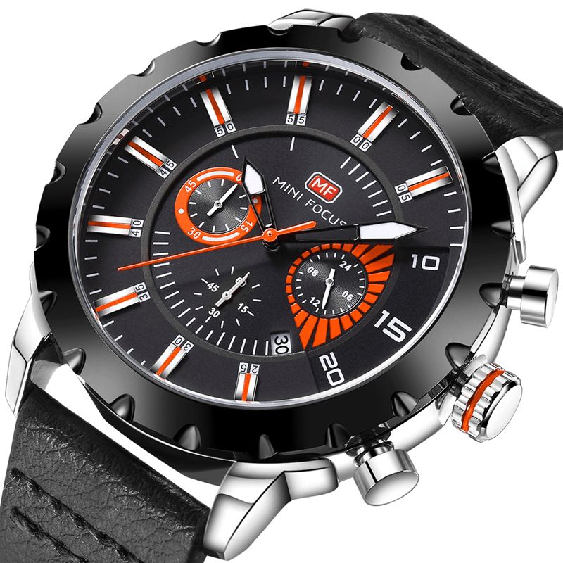 Mini Focus Mf0079G Monitoimi Miesten Rannekello Chronograph Nahkaranneke Kvartsikello