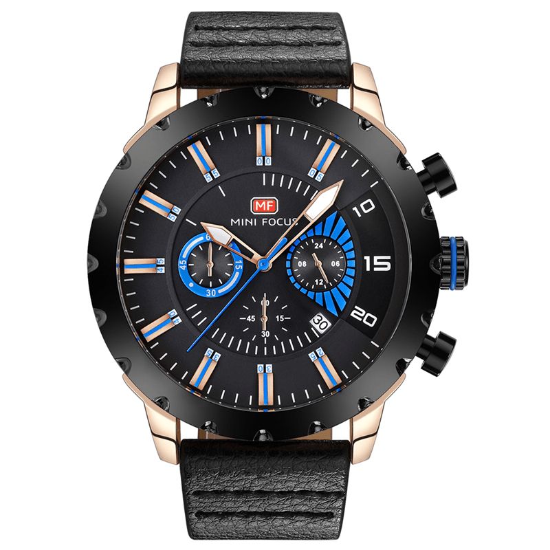 Mini Focus Mf0079G Monitoimi Miesten Rannekello Chronograph Nahkaranneke Kvartsikello