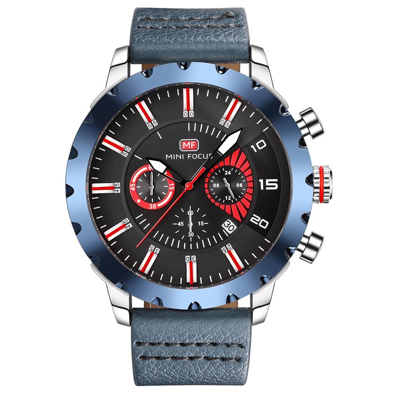 Mini Focus Mf0079G Monitoimi Miesten Rannekello Chronograph Nahkaranneke Kvartsikello