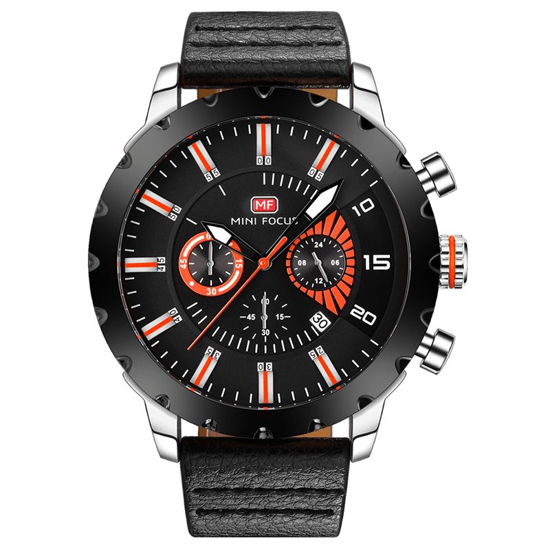 Mini Focus Mf0079G Monitoimi Miesten Rannekello Chronograph Nahkaranneke Kvartsikello