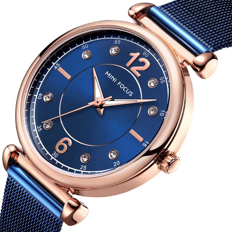 Mini Focus Mf0177L Elegant Design Mesh Steel Naisten Rannekello Crystal Naisten Quartz Watch