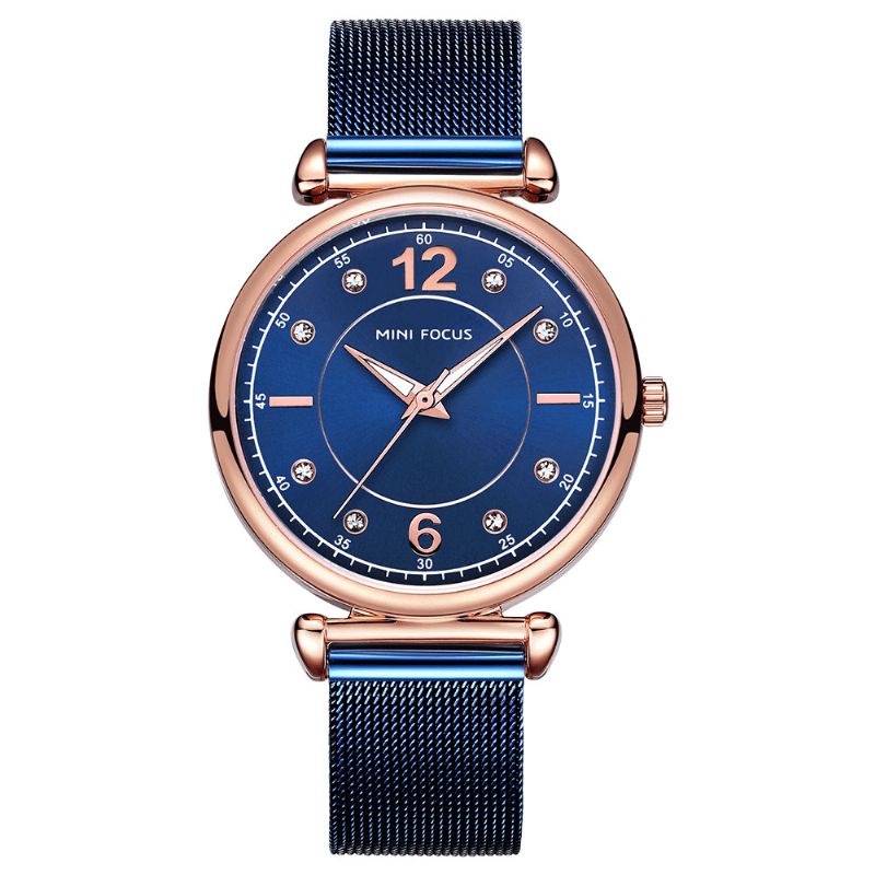 Mini Focus Mf0177L Elegant Design Mesh Steel Naisten Rannekello Crystal Naisten Quartz Watch