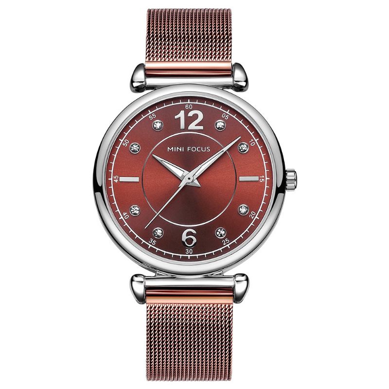 Mini Focus Mf0177L Elegant Design Mesh Steel Naisten Rannekello Crystal Naisten Quartz Watch