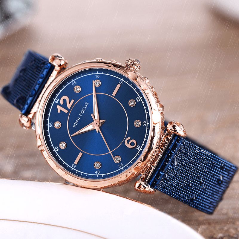 Mini Focus Mf0177L Elegant Design Mesh Steel Naisten Rannekello Crystal Naisten Quartz Watch