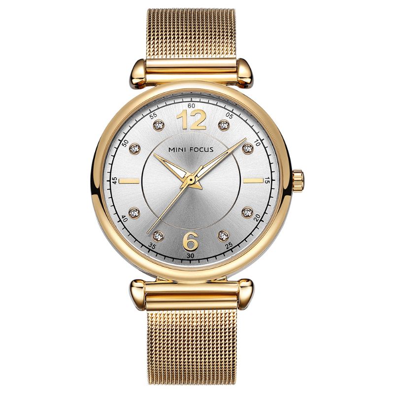 Mini Focus Mf0177L Elegant Design Mesh Steel Naisten Rannekello Crystal Naisten Quartz Watch