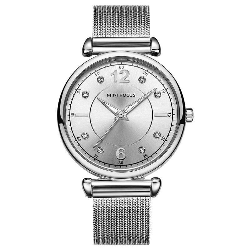 Mini Focus Mf0177L Elegant Design Mesh Steel Naisten Rannekello Crystal Naisten Quartz Watch