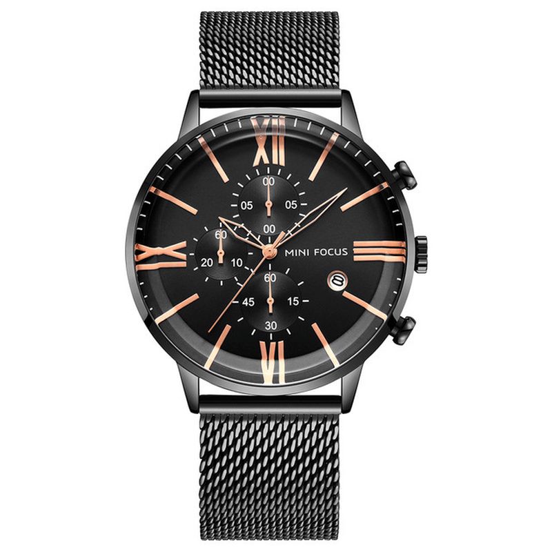 Mini Focus Mf0236G Business Chronograph Calendar Mesh Teräskvartsikello Miesten Rannekello