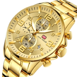 Mini Focus Mf0278G Royal Golden Ruostumattomasta Teräksestä Valmistettu Kronografi Business Quartz Watch Miesten Rannekello