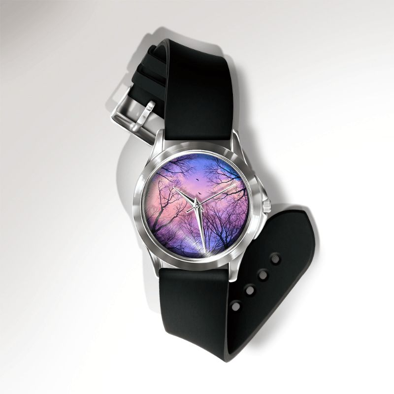 Miss White Casual Watercolour Night Starry Sky Pattern Pattern Kellotaulu Pvc Band Unisex Quartz Watch Rannekello