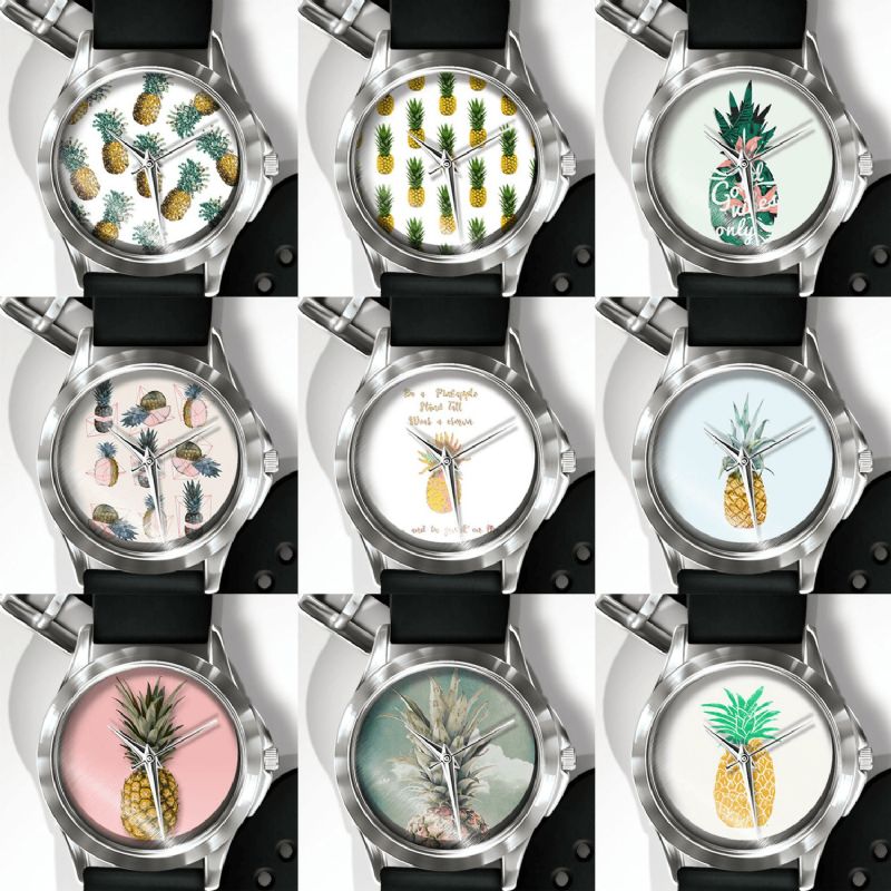 Muoti Ananasprinttikello Summer Fruit Alloy Pvc Casual Lady Quartz Watch