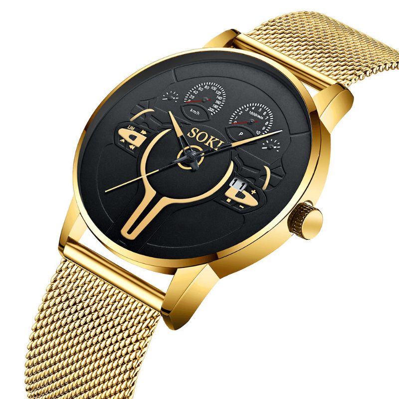 Muoti Casual Alloy Miesten Business Watch Koristeltu Osoitinkalenteri Kvartsikello