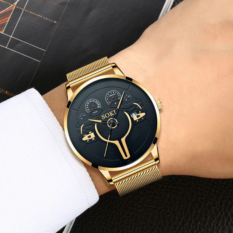 Muoti Casual Alloy Miesten Business Watch Koristeltu Osoitinkalenteri Kvartsikello