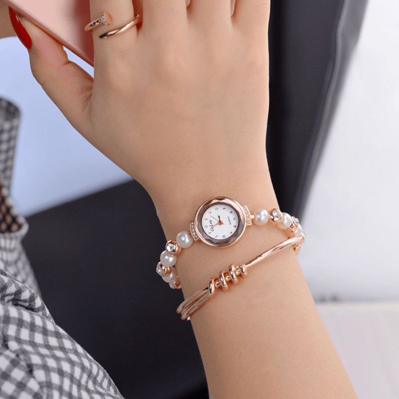 Muoti Diamond Elegant Pearl Lady Rannekello Naisten Quartz Watch