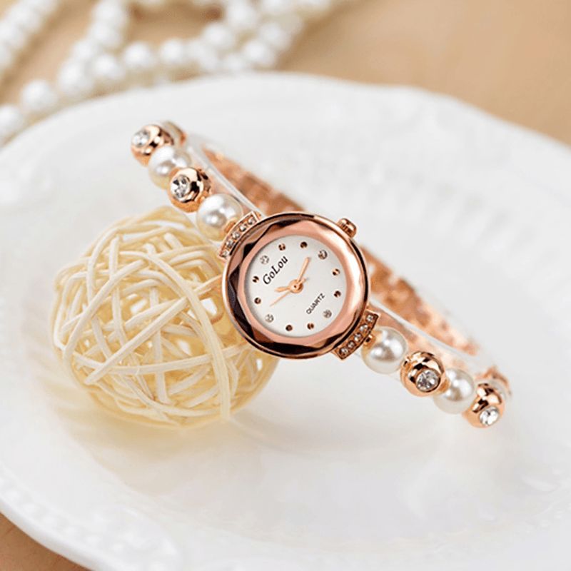 Muoti Diamond Elegant Pearl Lady Rannekello Naisten Quartz Watch