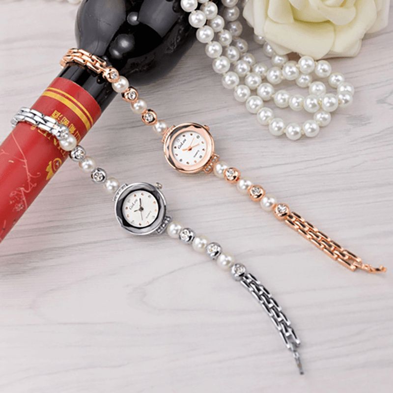 Muoti Diamond Elegant Pearl Lady Rannekello Naisten Quartz Watch