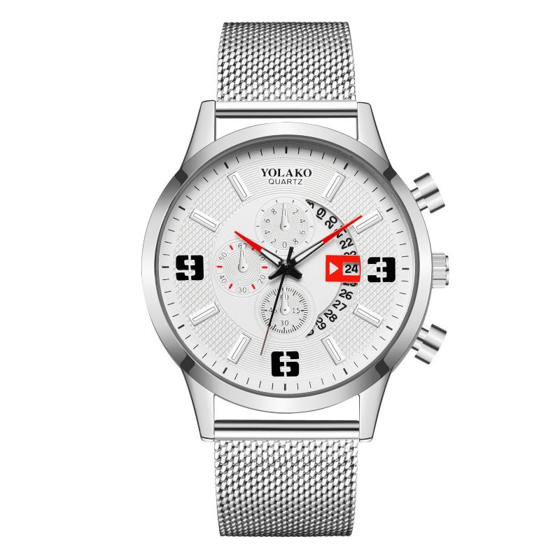 Muoti Elegant Alloy Miesten Business Watch Koristeltu Osoitinkalenteri Kvartsikello