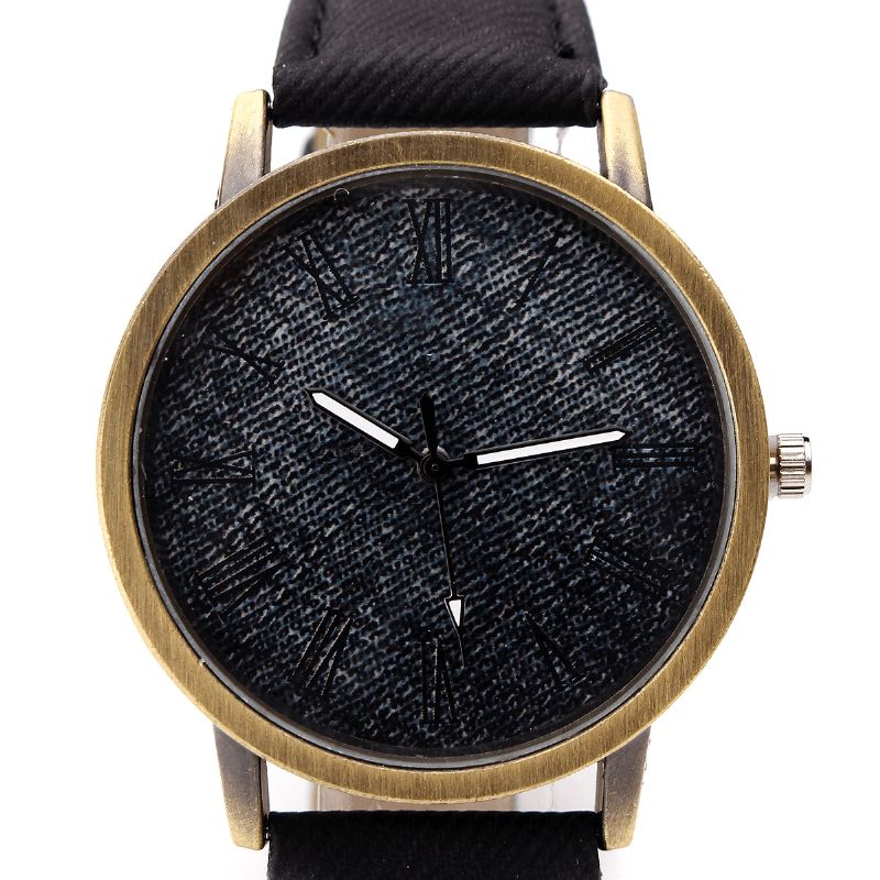 Muoti Värikäs Ranneke Denim Pu-Hihna Rento Kellotaulu Miesten Naisten Kello Quartz Watch