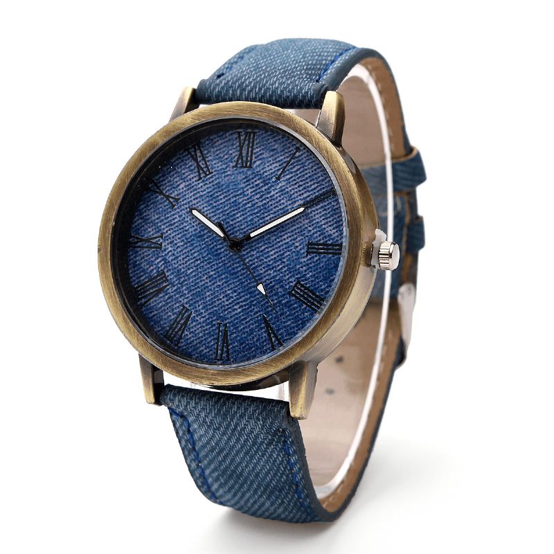 Muoti Värikäs Ranneke Denim Pu-Hihna Rento Kellotaulu Miesten Naisten Kello Quartz Watch