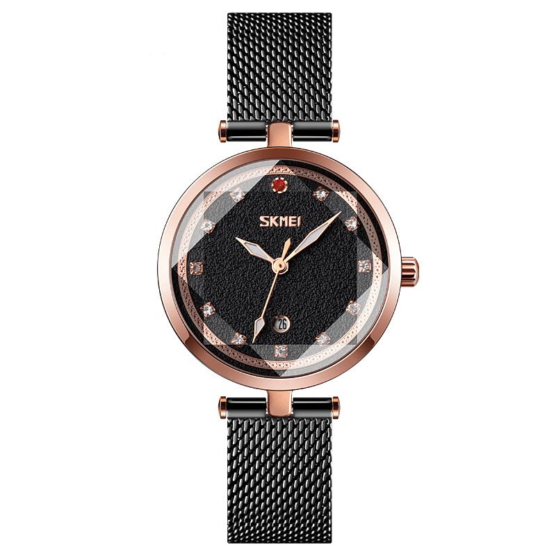 Naisten Kolmiulotteinen Kristallikello Skmei 9215 Mesh Steel Band Quartz Watch