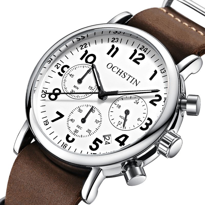 Ochstin Gq081A Chronograph Casual Style Miesten Rannekello Aito Nahka Rannekello Kvartsikello