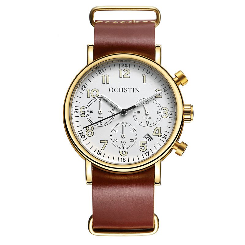 Ochstin Gq081A Chronograph Casual Style Miesten Rannekello Aito Nahka Rannekello Kvartsikello