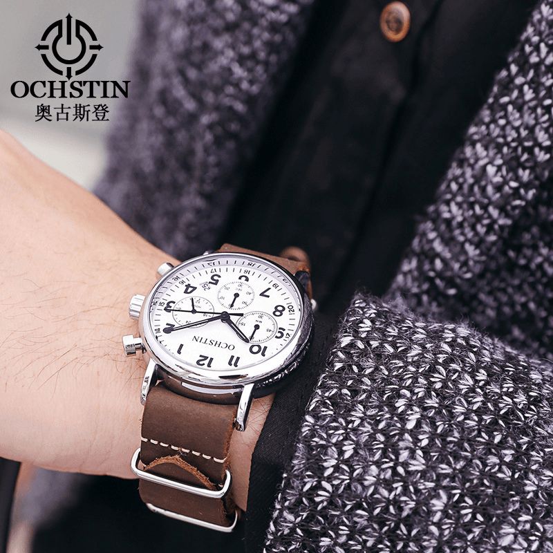 Ochstin Gq081A Chronograph Casual Style Miesten Rannekello Aito Nahka Rannekello Kvartsikello