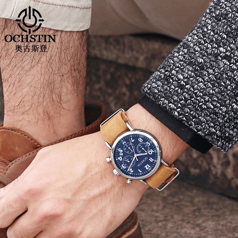 Ochstin Gq081A Chronograph Casual Style Miesten Rannekello Aito Nahka Rannekello Kvartsikello