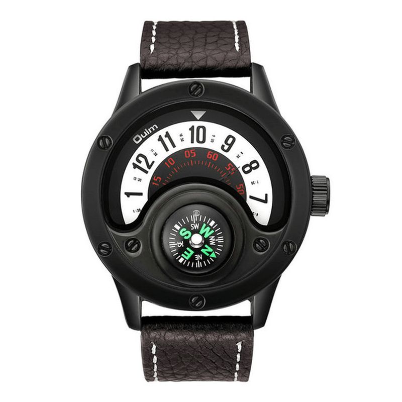 Oulm 3880 Compass Creative Miesten Rannekello Muodikas Nahkaranneke Kvartsikello