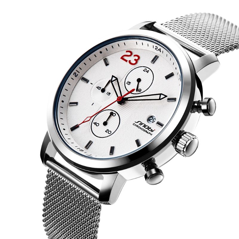 Sinobi 9765 Chronograph Casual Style Miesten Rannekello Verkkoteräshihna Kvartsikellot